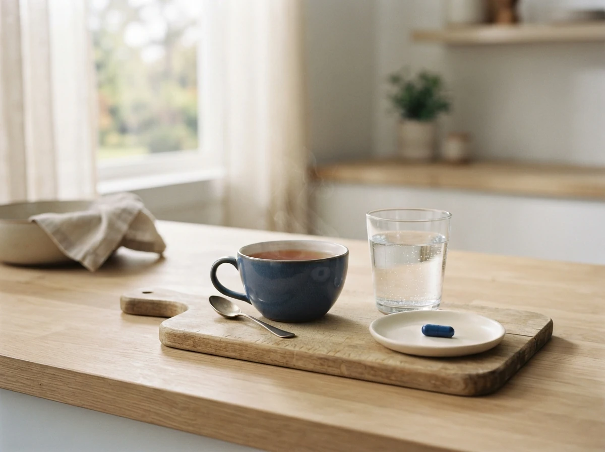 Glas water en ontbijt scene